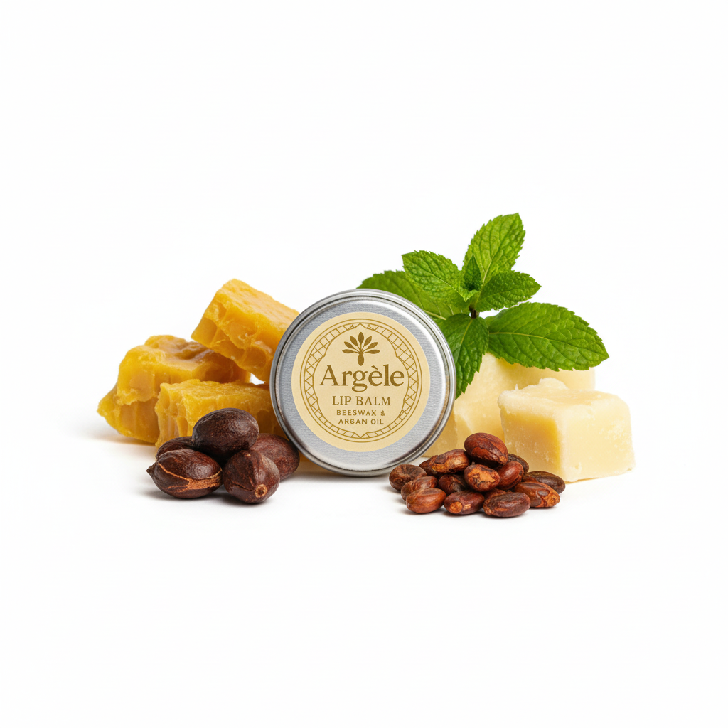 Argèle Lip Balm med ingredienser - ny version