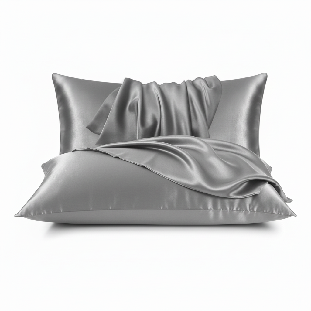 Silvergrå satin örngott - samma stil